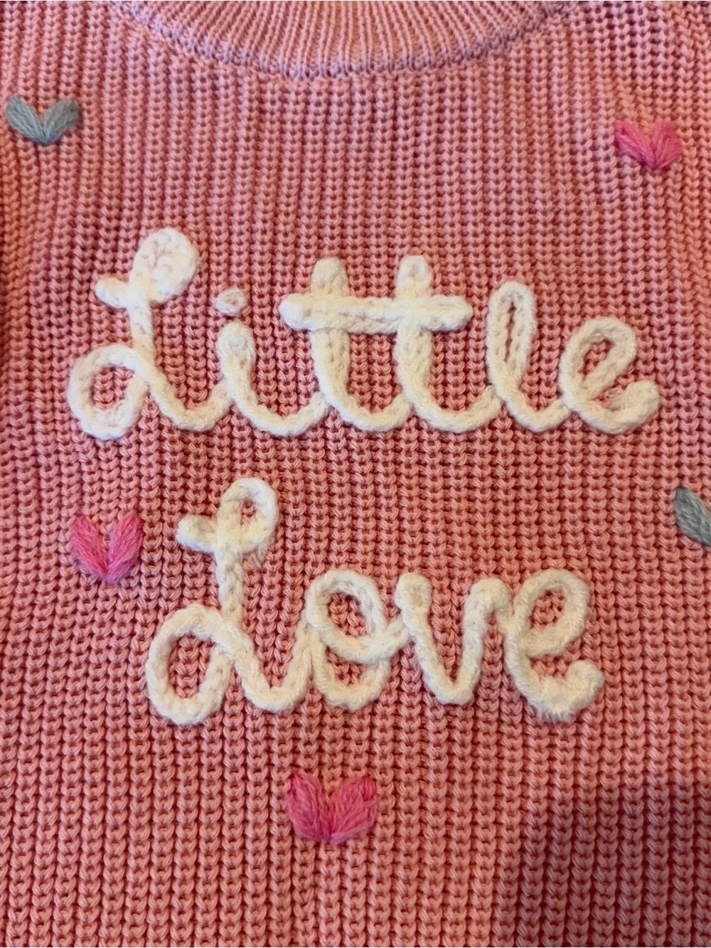 New Baby Girl Embroidered 0-3 Little Love Pink Knit Long Sleeve Bodysuit Romper